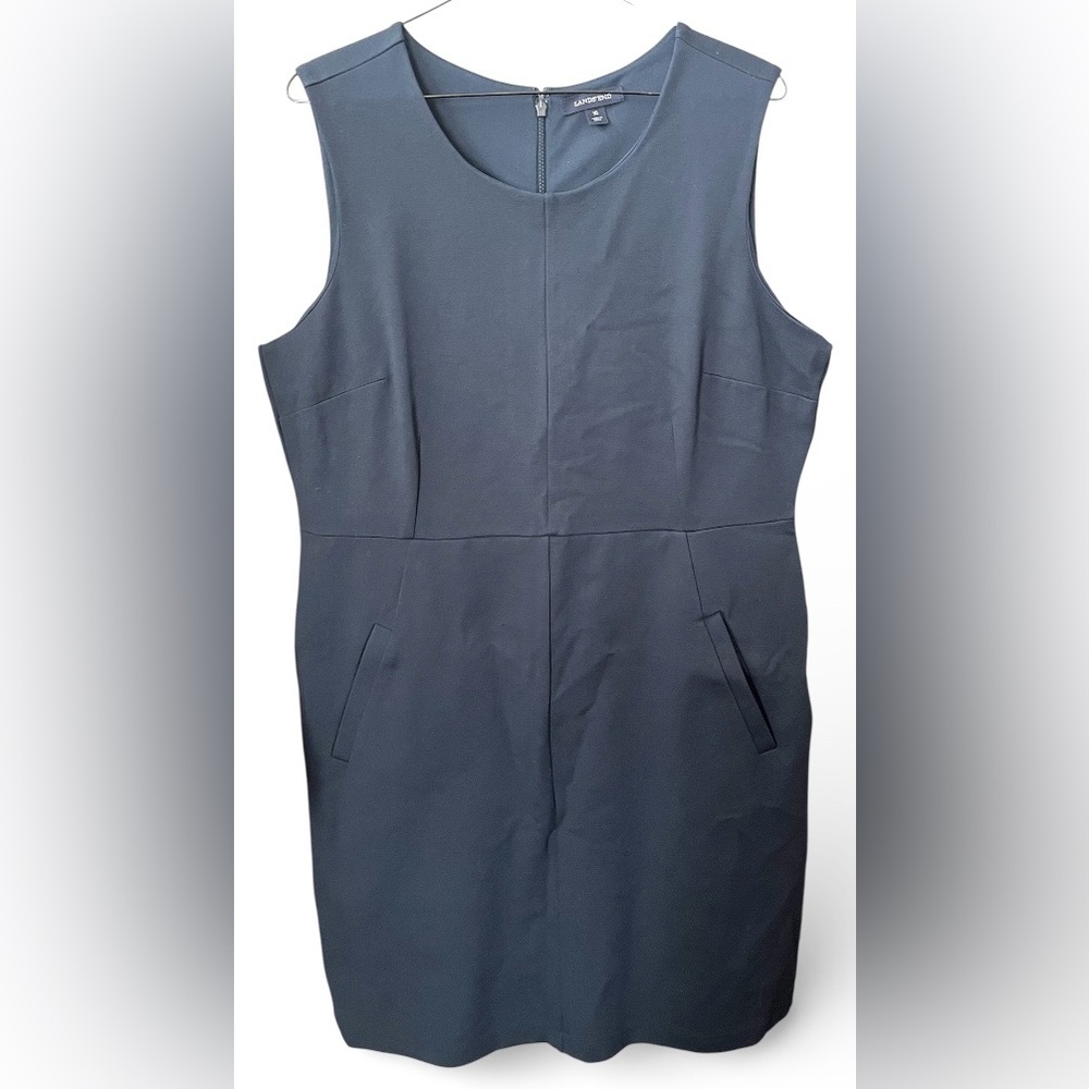 Lands’ End Navy Sleeveless Sheath Dress Size 16 Career Work Office Pockets - Picture 2 of 7